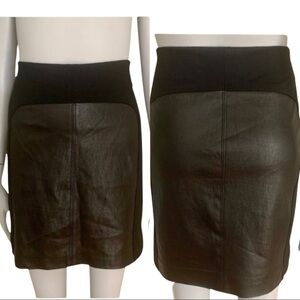 VINCE Genuine Leather Ponte Knit Stretch Black Mini Skirt Size 2